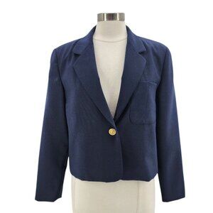 Vintage Orvis Womens 8 Blazer Jacket Wool Blend Navy Blue Preppy Retro Office